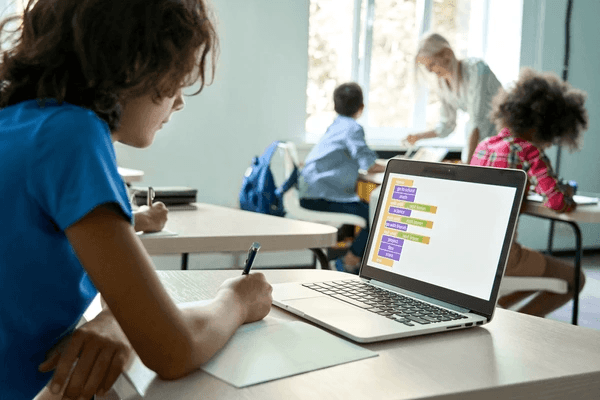 Students working on AI project